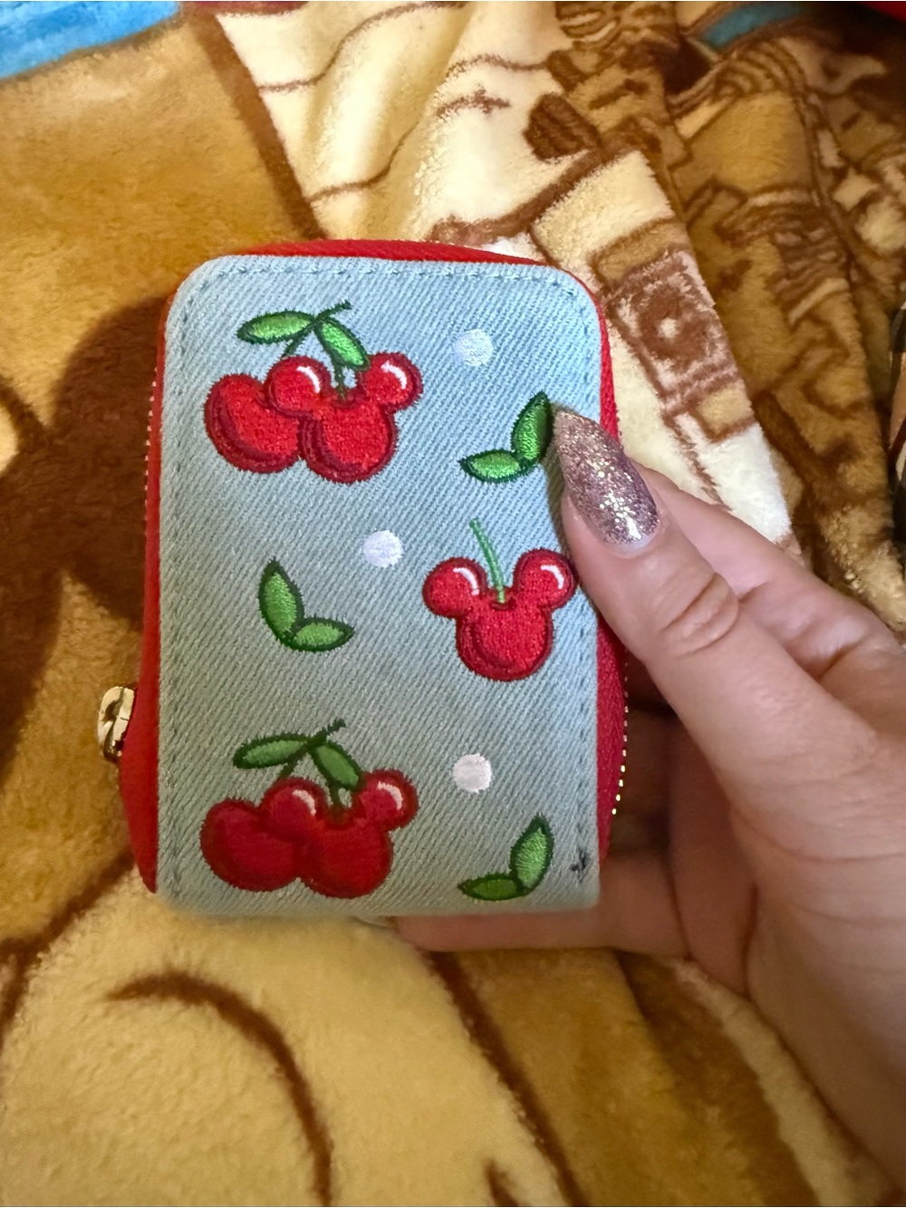 Loungefly Red & Light Blue Cherry Embroidered Mini Wallet